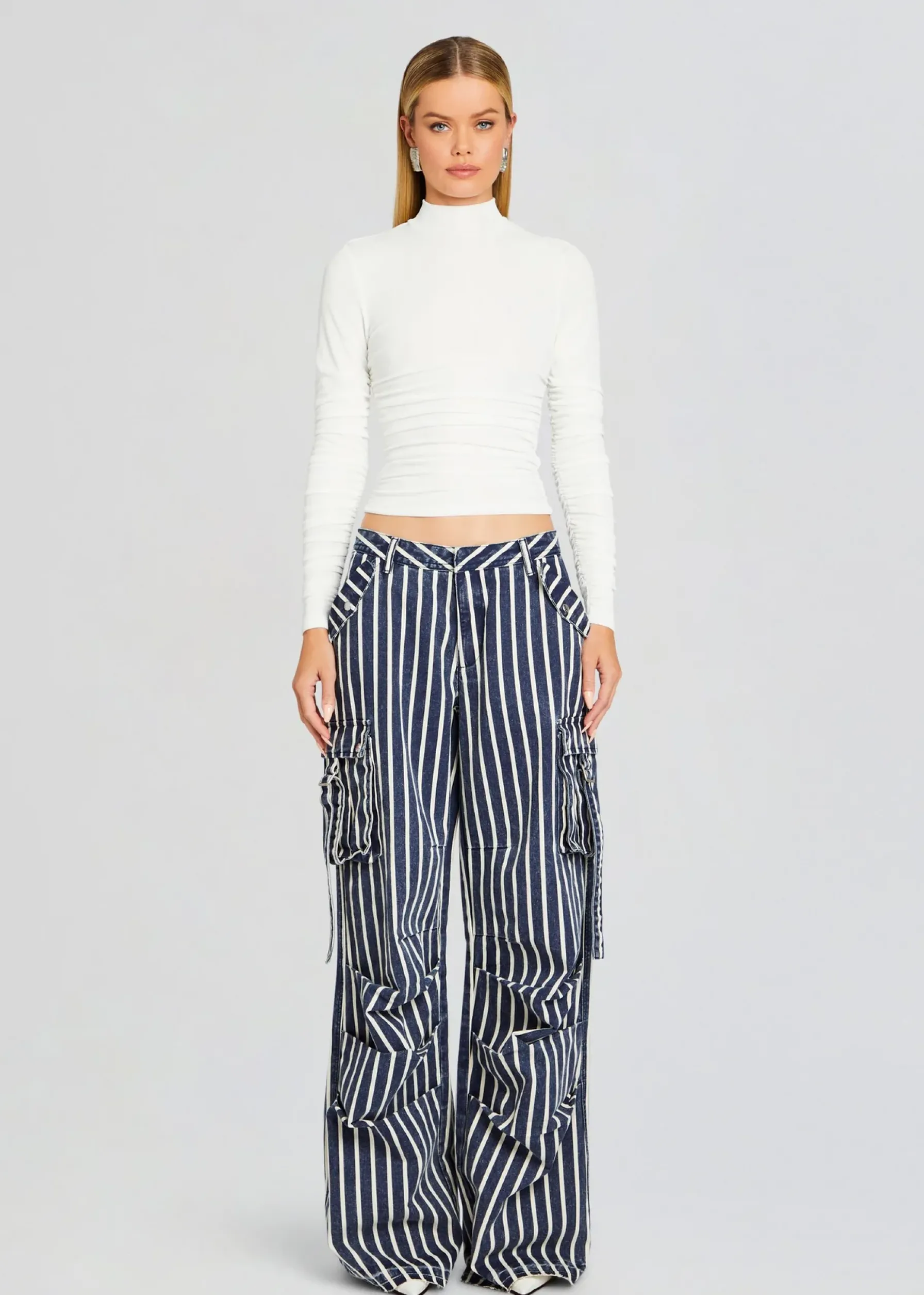 Retrofete Jane Cargo Pant Navy Stripe Sale