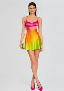 Retrofete Josefine Silk Dress Pink Lime Ombre Flash Sale