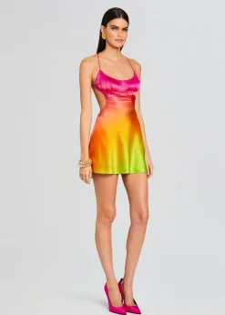 Retrofete Josefine Silk Dress Pink Lime Ombre Flash Sale