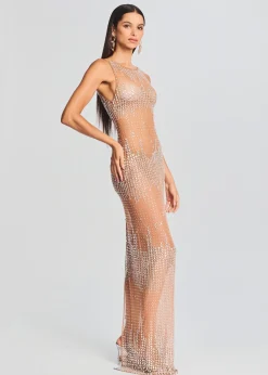 Retrofete Jovie Sequin Dress Silver/Nude Clearance