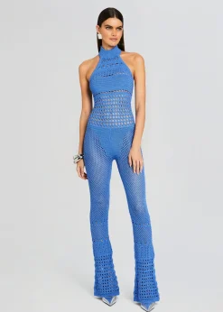 Retrofete Kalena Knit Crochet Jumpsuit Tropical Blue New