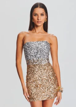Retrofete Katalina Sequin Dress Silver Gold Ombre Sale