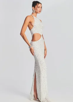 Retrofete Katerina Sequin Dress Silver White New