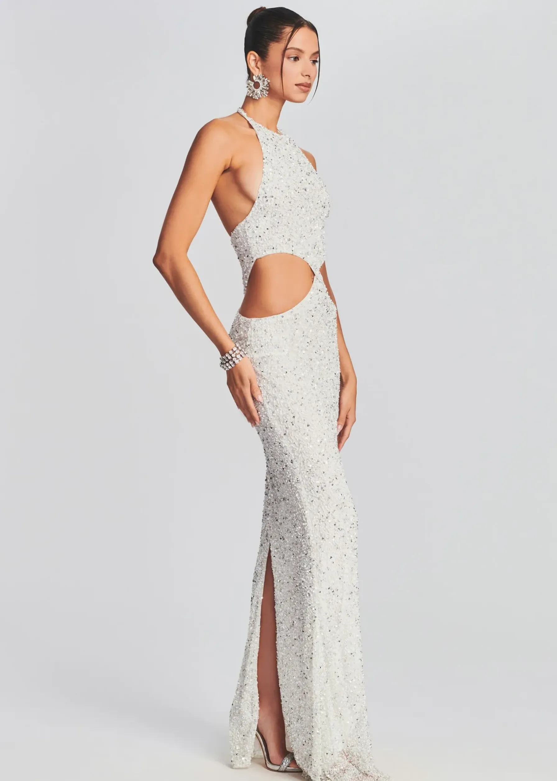 Retrofete Katerina Sequin Dress Silver White New