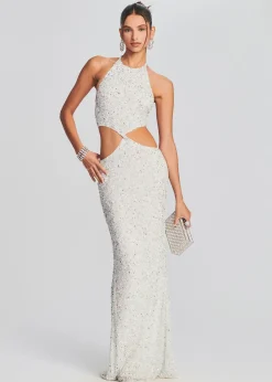 Retrofete Katerina Sequin Dress Silver White New