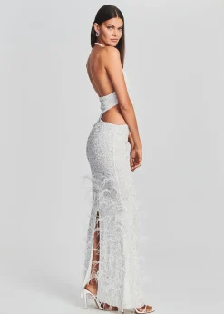 Retrofete Katerina Sequin Feather Dress White Discount