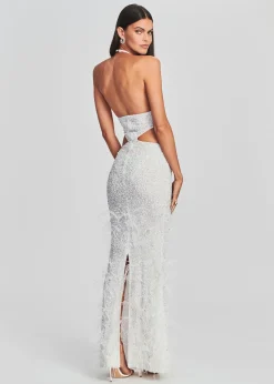 Retrofete Katerina Sequin Feather Dress White Discount