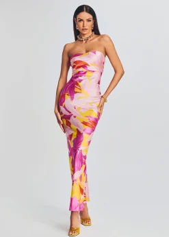 Retrofete Keaton Silk Dress Botanical Floral Hot