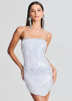 Retrofete Kelly Feather Sequin Dress White/Silver Best Sale