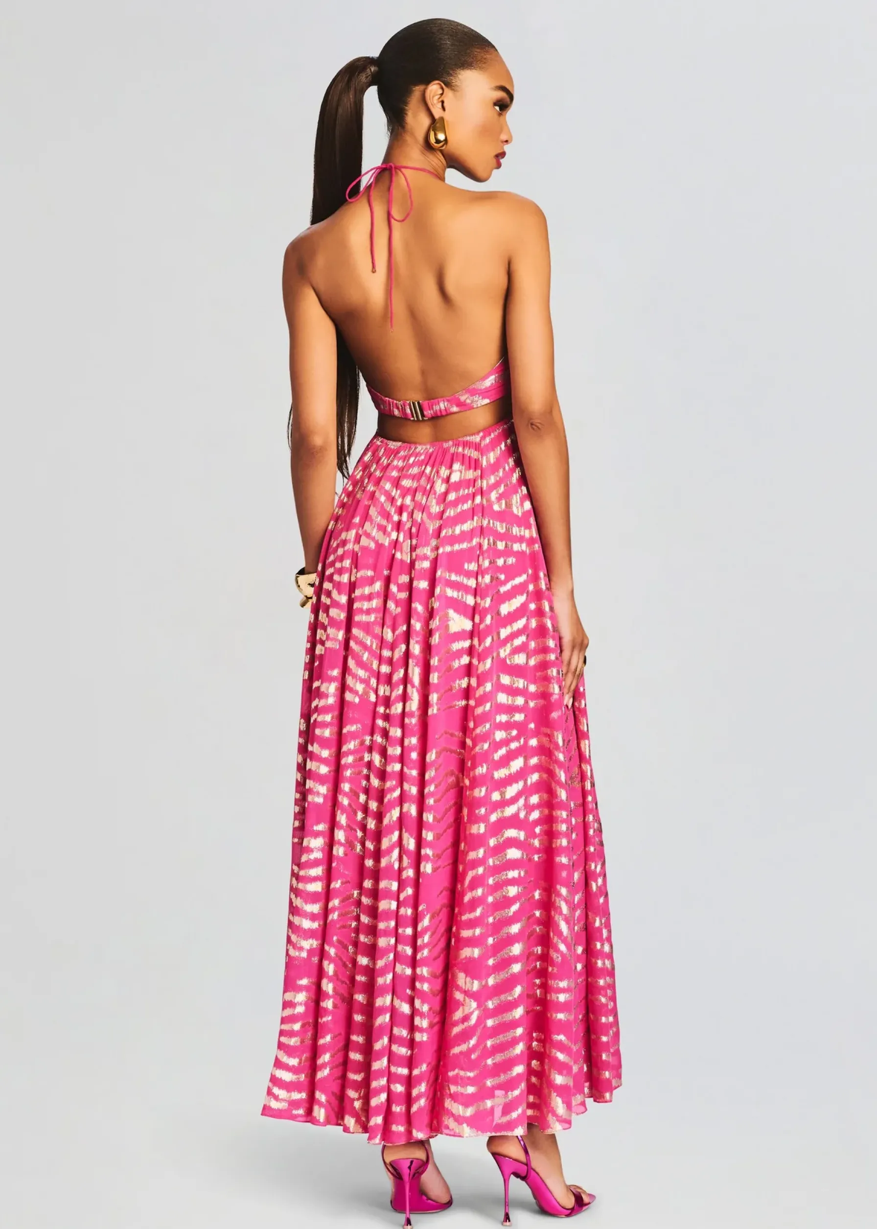 Retrofete Lara Long Dress Fuschia Hot