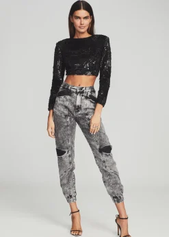 Retrofete Leanne Feather Sequin Top Black Cheap