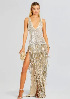 Retrofete Libra Sequin Crochet Dress Champagne Discount