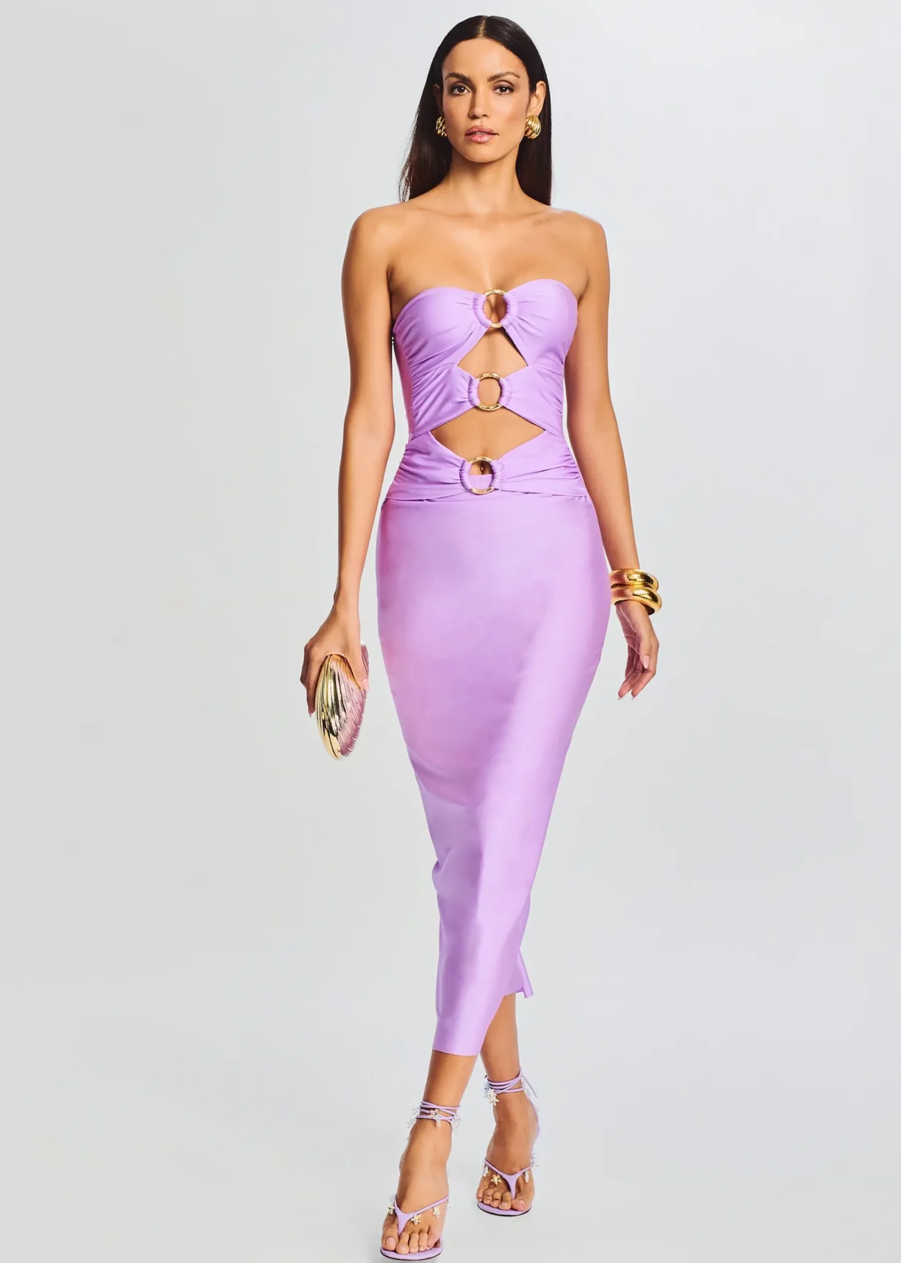 Retrofete Lily Lycra Maxi Dress Lilac Purple Clearance