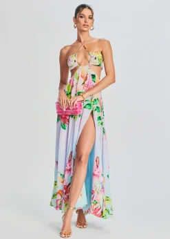 Retrofete Lora Long Dress Multicolor Hibiscus Flash Sale