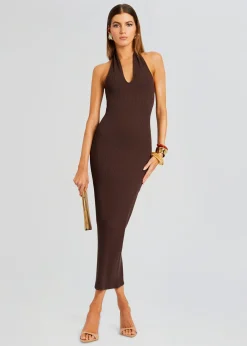 Retrofete Lozza Halter Neck Maxi Dress Brown Discount