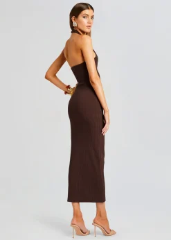 Retrofete Lozza Halter Neck Maxi Dress Brown Hot
