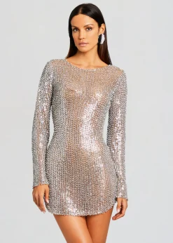 Retrofete Malaya Sequin Embellished Dress Silver/Tannin Sale