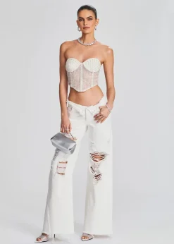 Retrofete Margery Embellished Bustier Top White Hot