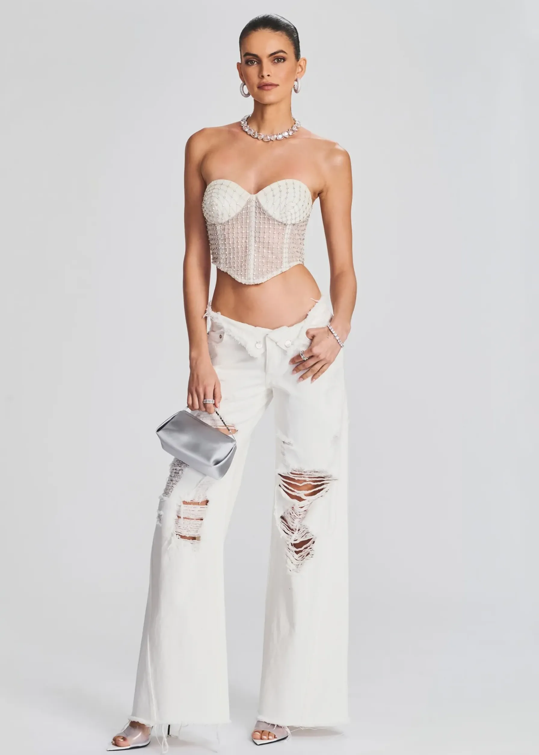 Retrofete Margery Embellished Bustier Top White Hot