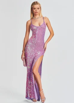 Retrofete Marie Sequin Crochet Dress Iridescent Lilac/Pink Flash Sale