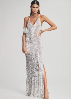 Retrofete Marie Sequin Crochet Dress White/Silver New