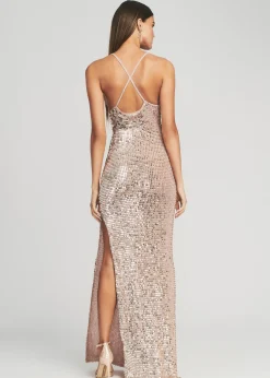 Retrofete Marie Sequin Crochet Dress Rose Gold New