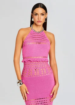 Retrofete Mesa Knit Crochet Dress Paradise Pink Store
