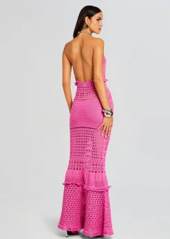 Retrofete Mesa Knit Crochet Dress Paradise Pink Cheap
