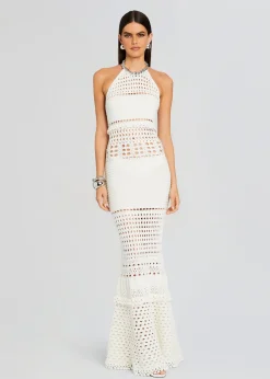 Retrofete Mesa Knit Crochet Dress Iridescent White Clearance