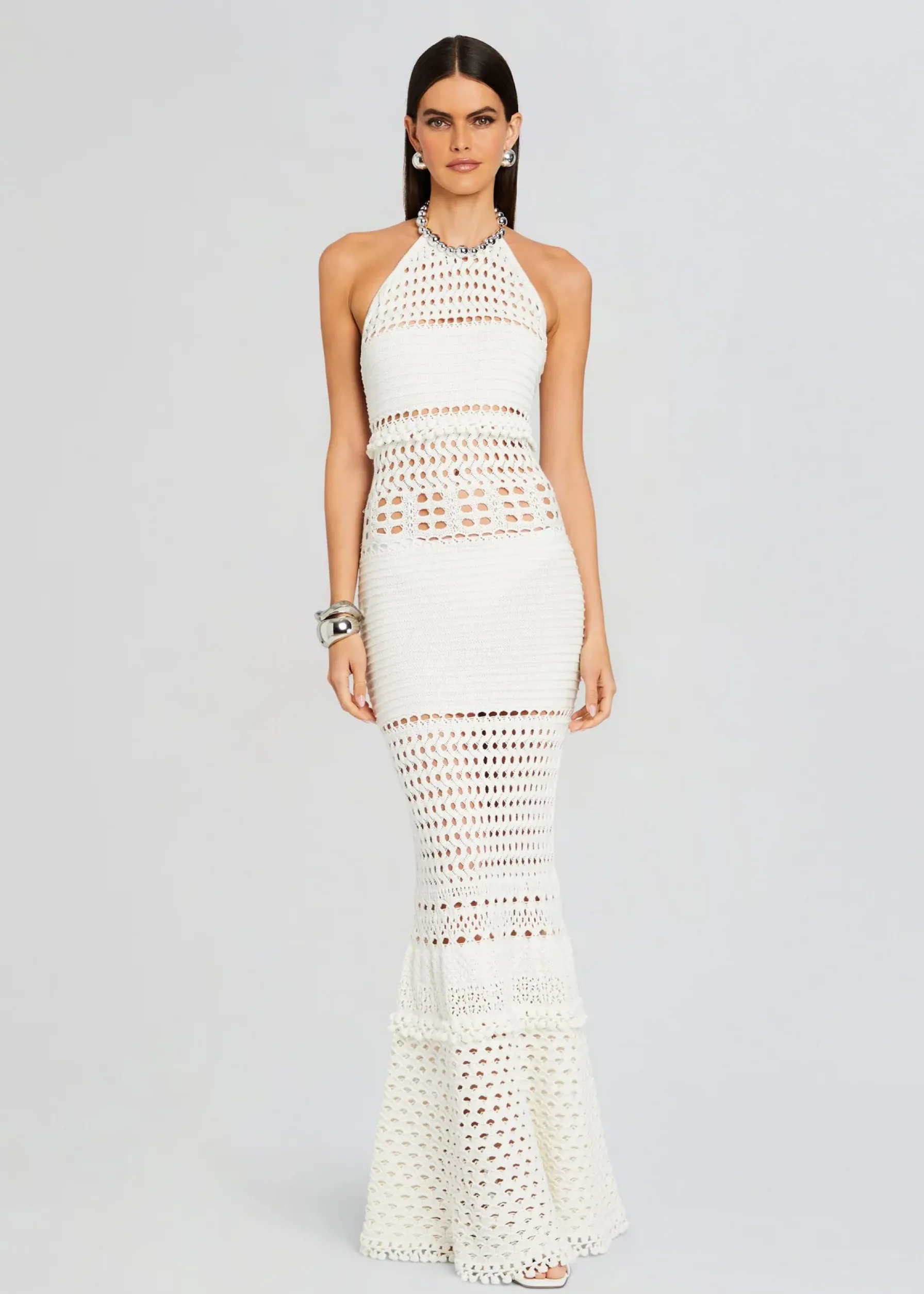 Retrofete Mesa Knit Crochet Dress Iridescent White Outlet