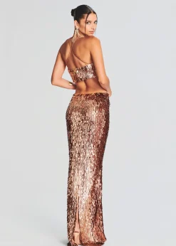 Retrofete Miko Feather Sequin Dress Bronze/Gold Outlet