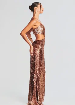 Retrofete Miko Feather Sequin Dress Bronze/Gold Store