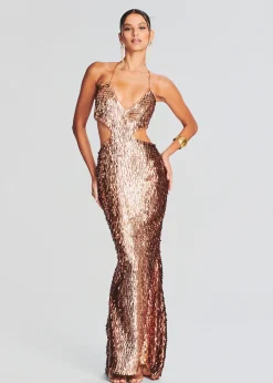 Retrofete Miko Feather Sequin Dress Bronze/Gold Store