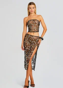 Retrofete Mirage Embellished Skirt Black/Gold Hot