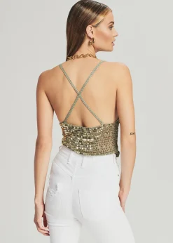 Retrofete Molly Sequin Crochet Top Sage Best
