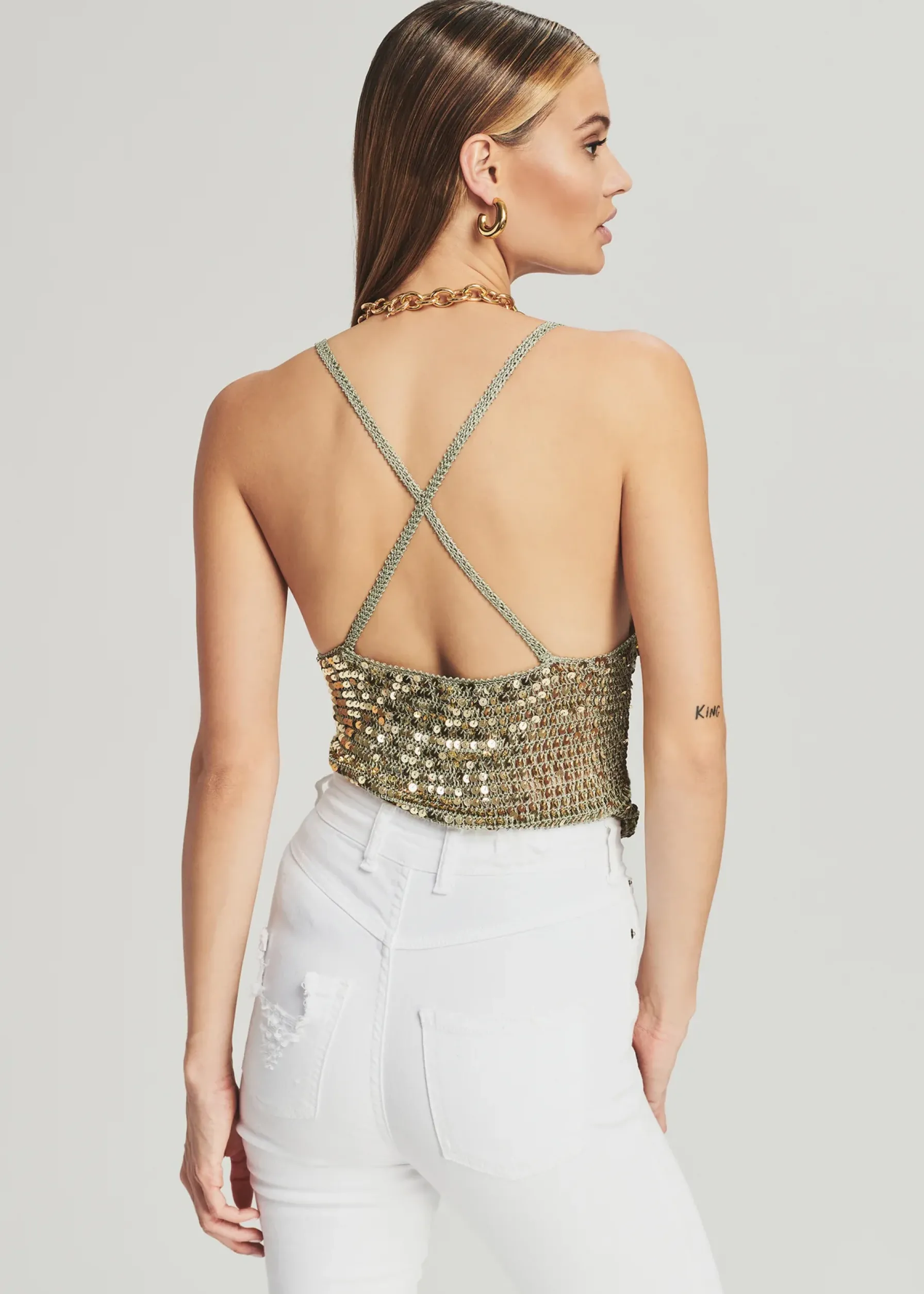 Retrofete Molly Sequin Crochet Top Sage Best