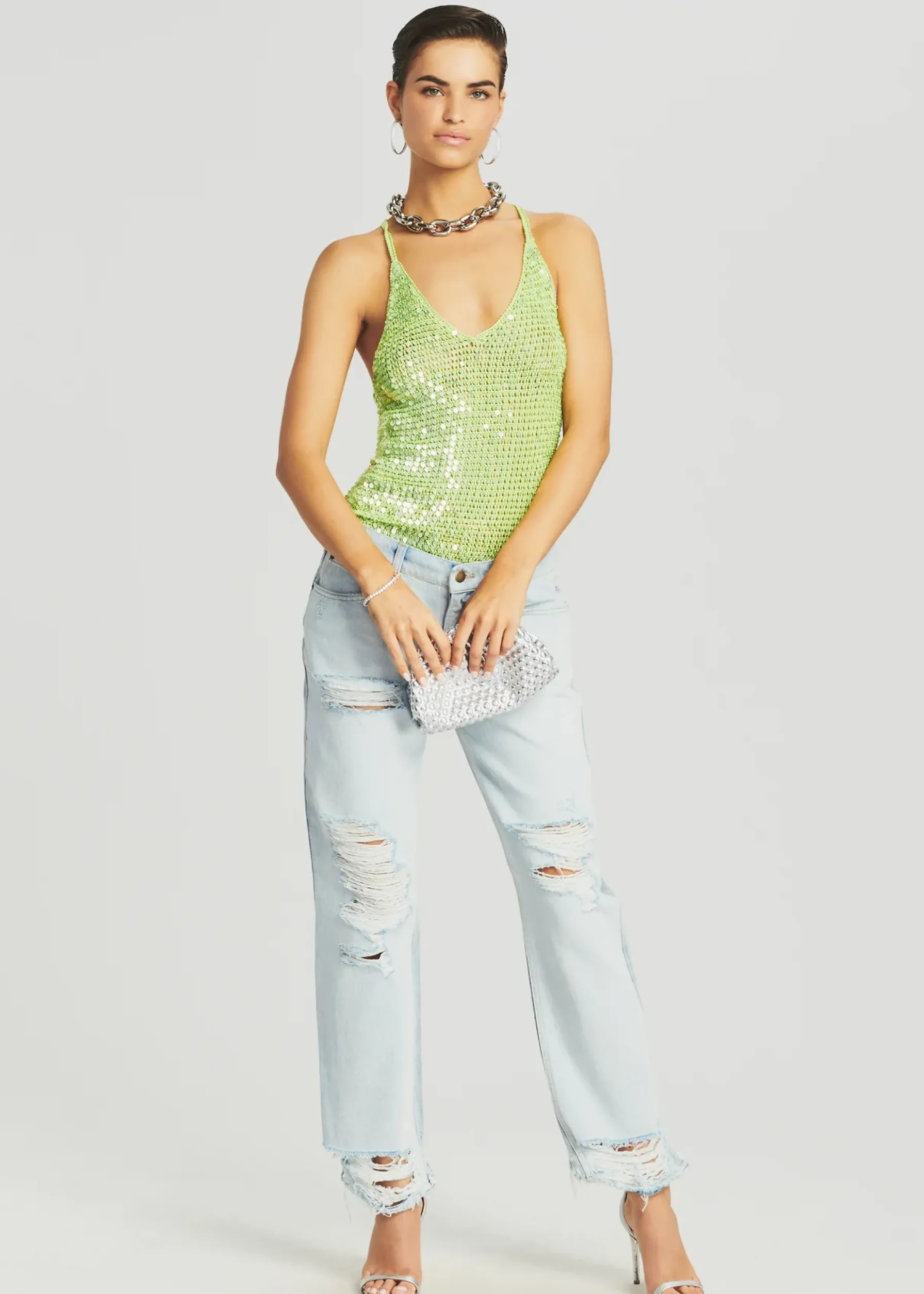 Retrofete Molly Sequin Crochet Top Lime Green Fashion