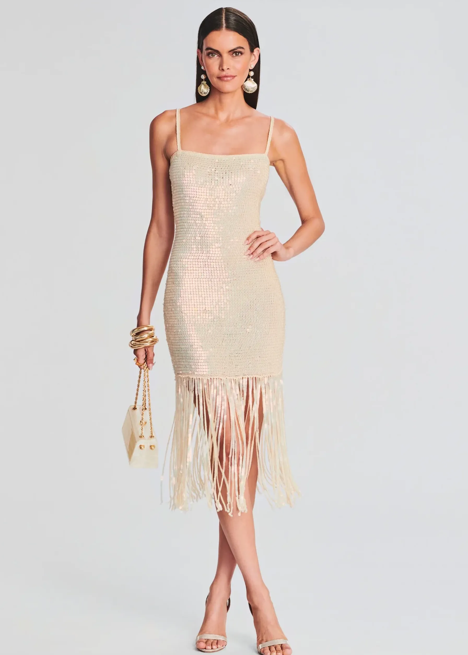 Retrofete Nalu Sequin Crochet Dress Iridescent Ivory Cheap
