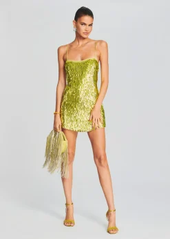 Retrofete Nara Feather Sequin Dress Lime Punch Discount