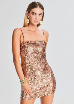 Retrofete Nara Feather Sequin Dress Bronze/Gold Online