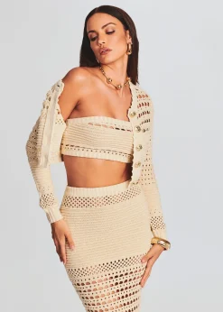 Retrofete Nico Knit Crochet Cardigan Ivory/Gold Shop