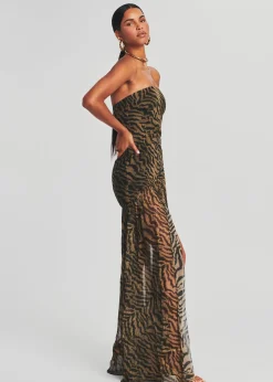 Retrofete Nicole Silk Chiffon Dress Tiger Stripe Flash Sale