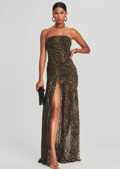 Retrofete Nicole Silk Chiffon Dress Tiger Stripe Fashion