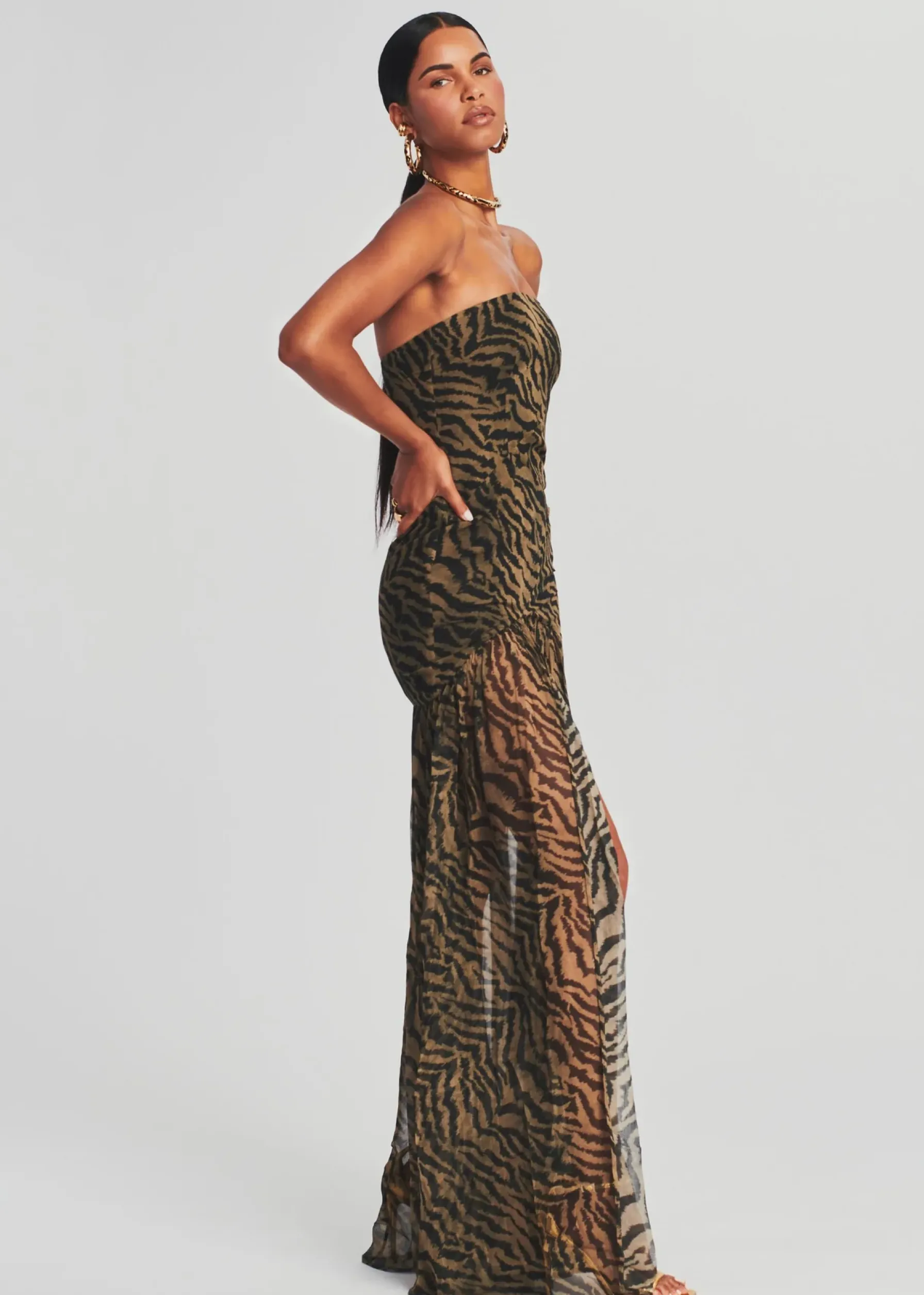 Retrofete Nicole Silk Chiffon Dress Tiger Stripe Sale