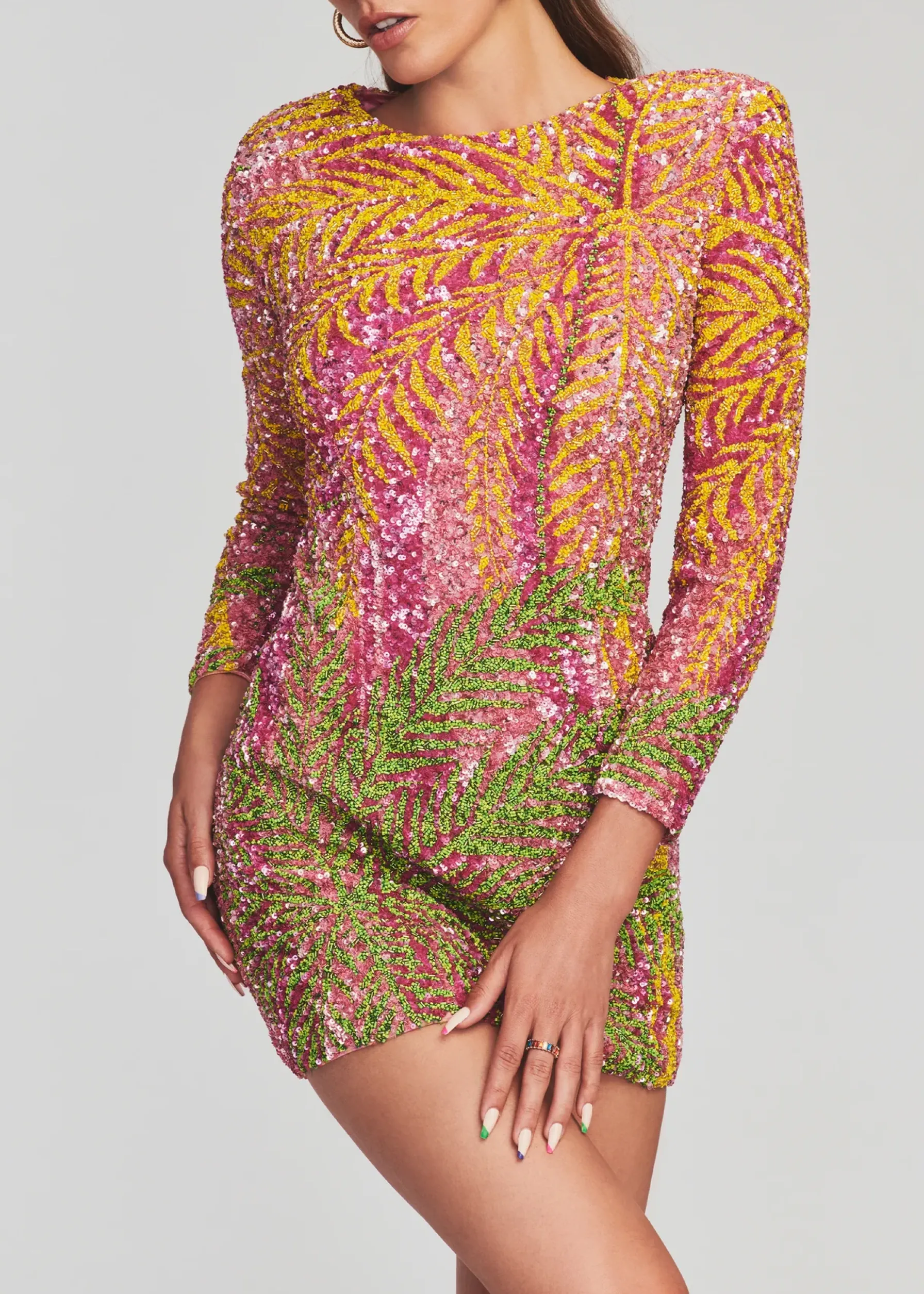 Retrofete Nikki Sequin Palm Dress Tropical Palm Best Sale