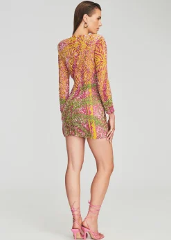 Retrofete Nikki Sequin Palm Dress Tropical Palm Discount