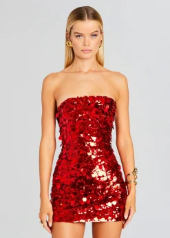 Retrofete Nolia Sequin Embellished Dress Fiery Red New