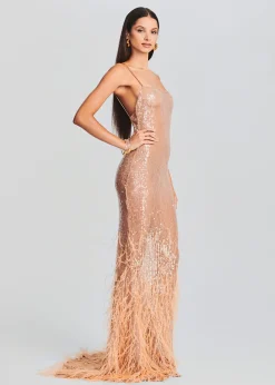 Retrofete Odessa Sequin Feather Dress Tannin Cheap