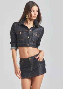 Retrofete Ollie Cropped Denim Jacket Dark Denim Foiling Fashion