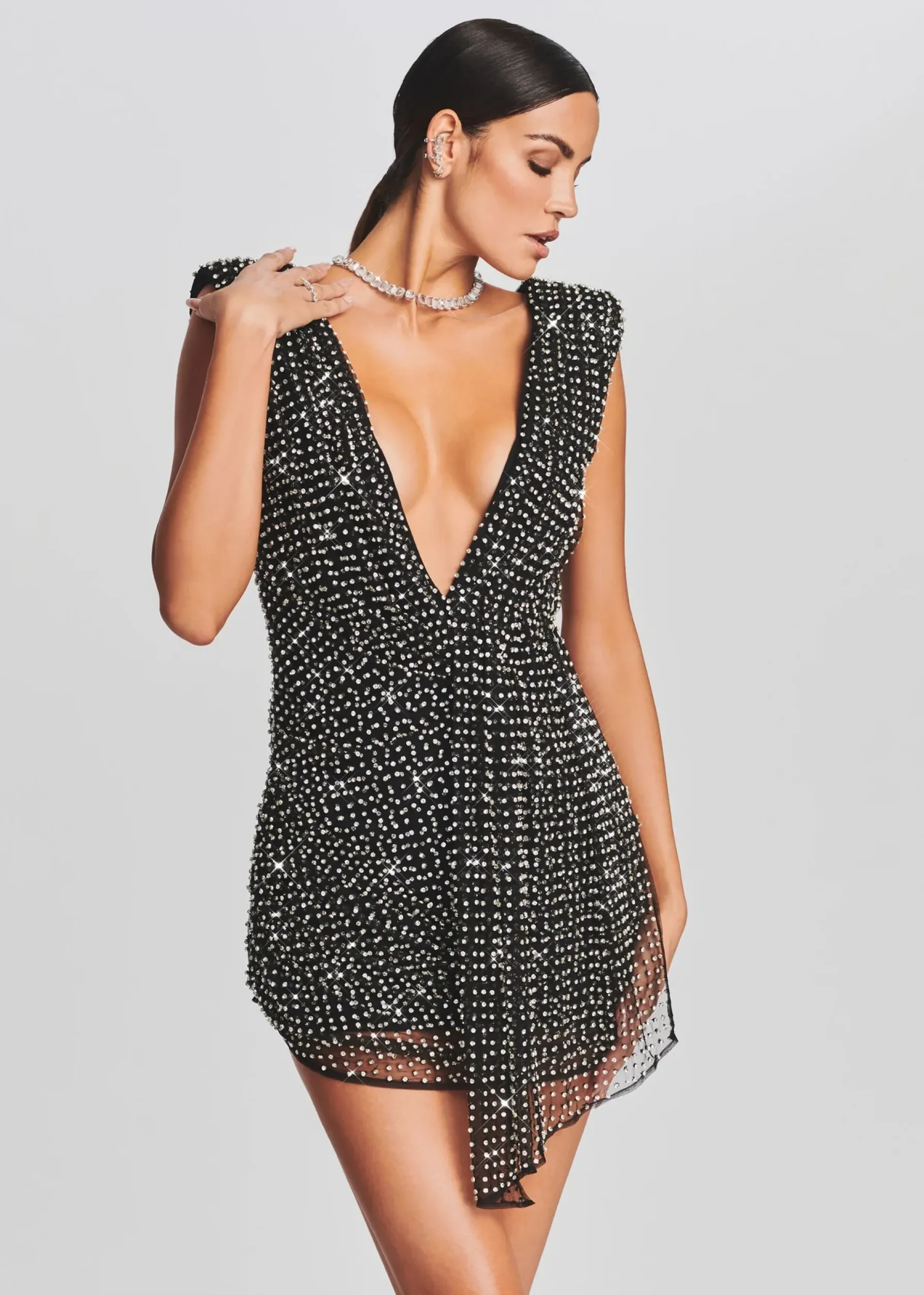 Retrofete Onyx Crystal Embellished Dress Black with Silver Best Sale